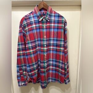 Ralph Lauren Mens Woven Multicolour Madras Plaid Classic Fit Flesh Pony Shirt L
